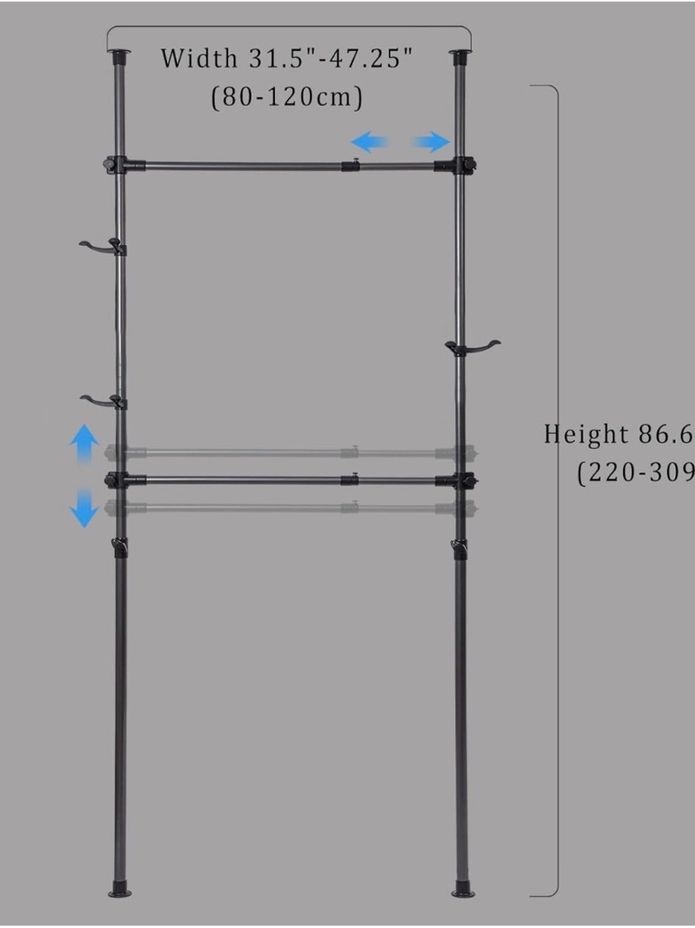 Adjustable Floor-to-Ceiling Tension Rod Garment Rack - Picture 4 of 7